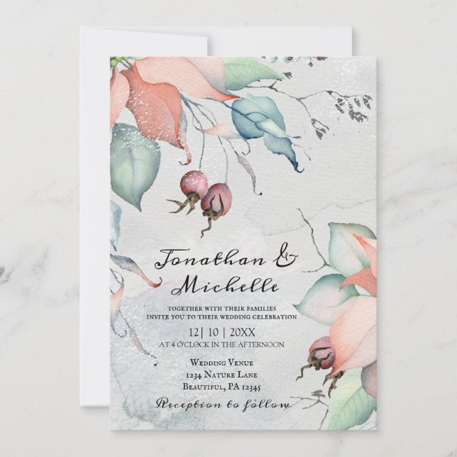 Winter Christmas Floral Christian Wedding Invitation (Front)