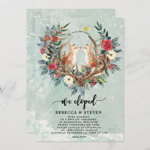 winter christmas floral foxes we eloped invitation
