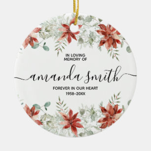 Winter Christmas Floral In Loving Memory Ceramic Tree Decoration