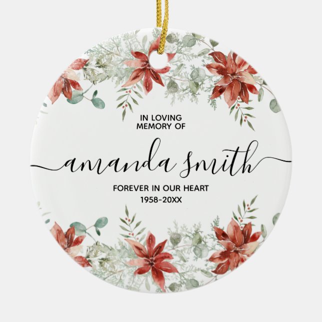 Winter Christmas Floral In Loving Memory Ceramic Tree Decoration (Front)