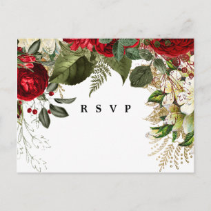 winter christmas florals wedding rsvp postcard