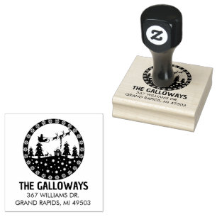 Winter Christmas Flying Santa Sleigh Rubber Stamp