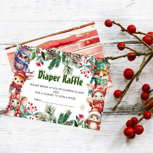 Winter Christmas Forest Animals Diaper Raffle Enclosure Card