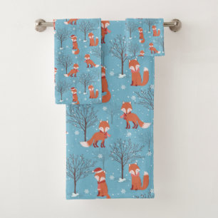 Winter Christmas Fox Bath Towel Set