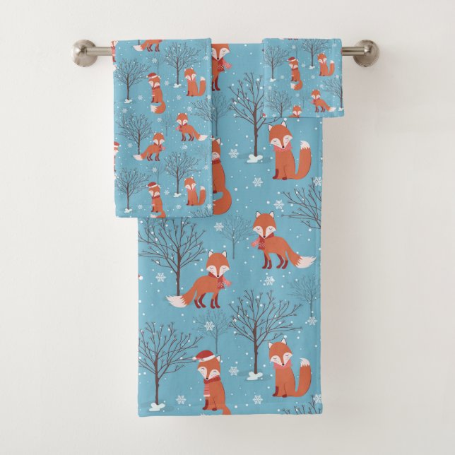 Winter Christmas Fox Bath Towel Set (Insitu)