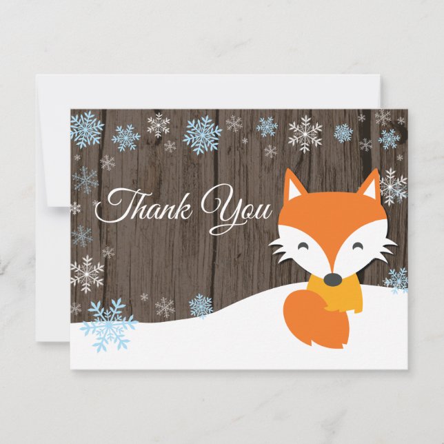 Winter Christmas Fox Blue Thank You Card (Front)