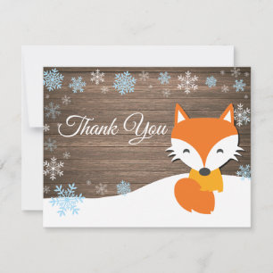 Winter Christmas Fox Blue Thank You Card