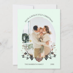 Winter Christmas Frame Photo Green  Holiday Card