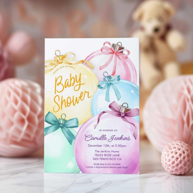 Winter Christmas Girl Baby Shower Invitation (Winter Holiday Baby Shower Invite)