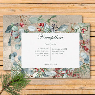 Winter Christmas Greenery Gold Reception Wedding Enclosure Card