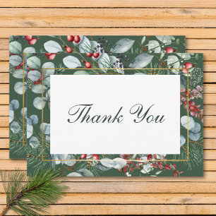 Winter Christmas Greenery Green Wedding Thank You Card