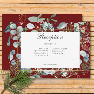 Winter Christmas Greenery Red Reception Wedding Enclosure Card