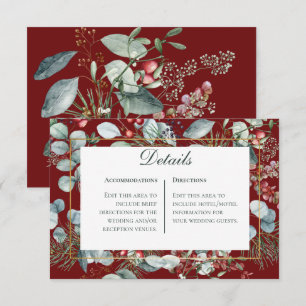 Winter Christmas Greenery Red Wedding Details  Enclosure Card