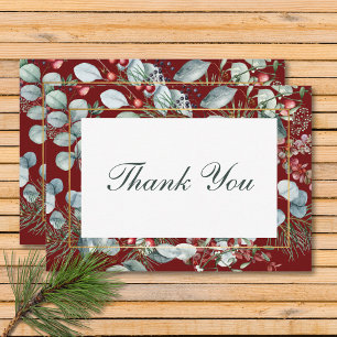 Winter Christmas Greenery Red Wedding Thank You Card
