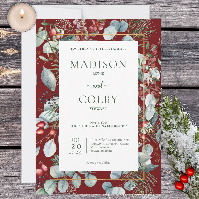 Winter Christmas Greenery Wedding Invitation (Creator Uploaded)