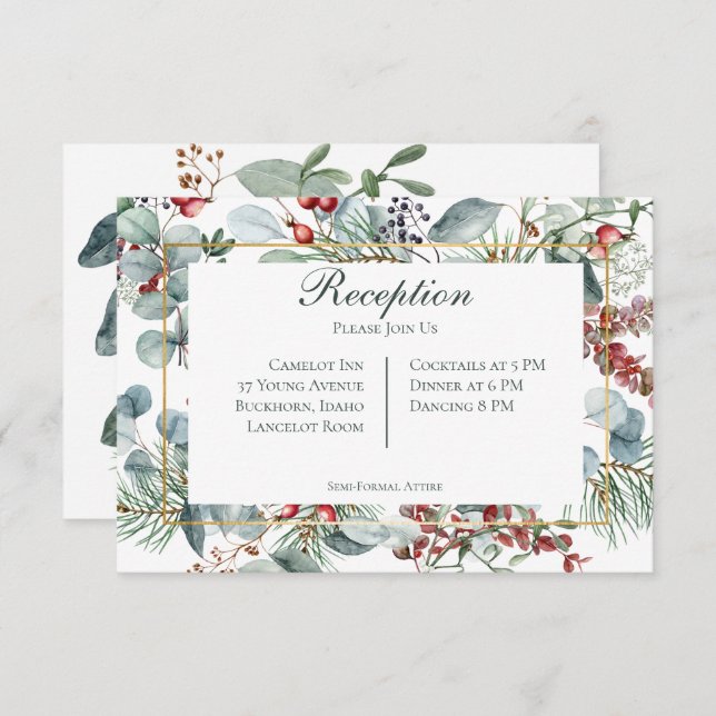 Winter Christmas Greenery Wedding Reception  Enclosure Card (Front/Back)