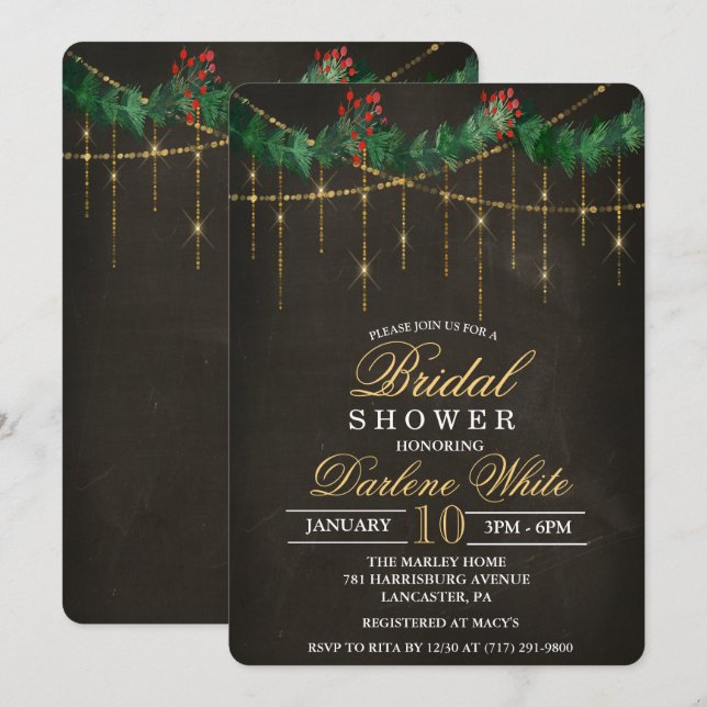 Winter Christmas Holiday Bridal Shower Invitation (Front/Back)