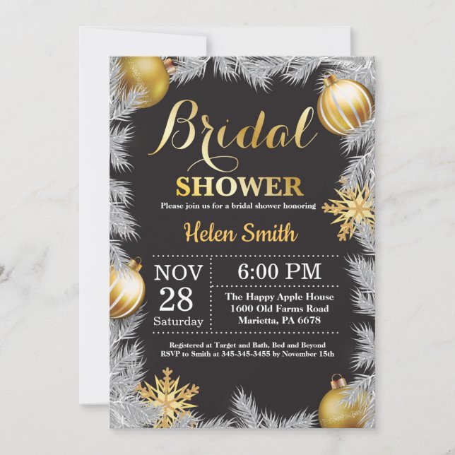 Winter Christmas Holiday Bridal Shower Invitation (Front)