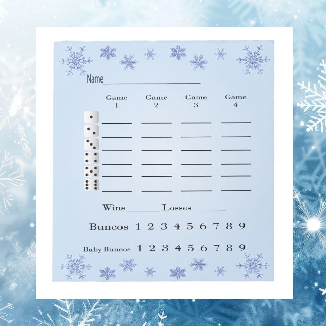 Winter Christmas Holiday Bunco Score Sheet  Notepad (Winter Christmas Holiday themed Bunco score sheet. Easy to use. Bunco players love these sheets. )
