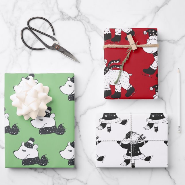 Winter Christmas Holiday Polar Bears Wrapping Paper Sheet (Front)