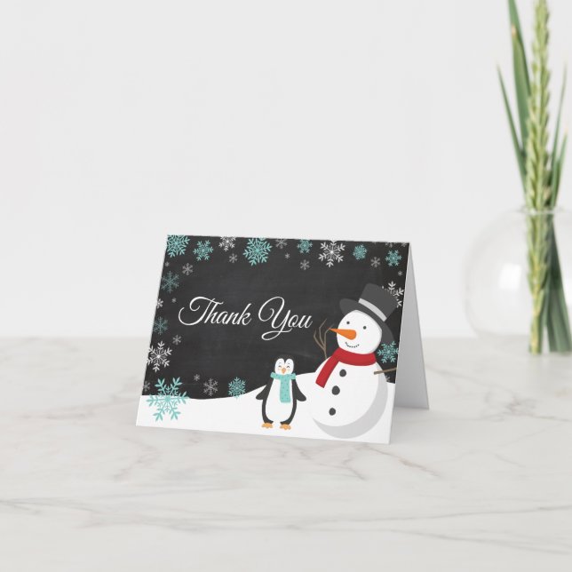 Winter Christmas Holiday Teal Snowflake Thank You Card (Front)