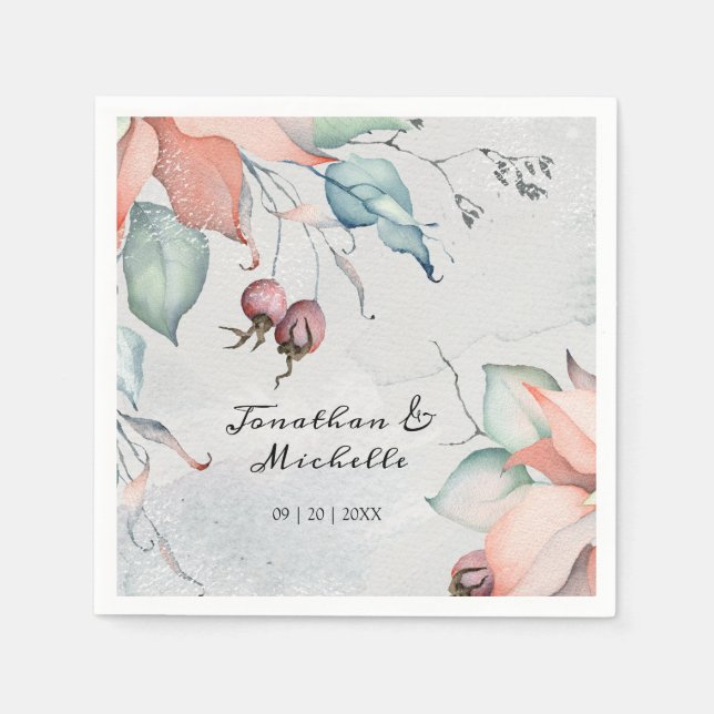 Winter Christmas Holiday Watercolor Wedding Napkin (Front)