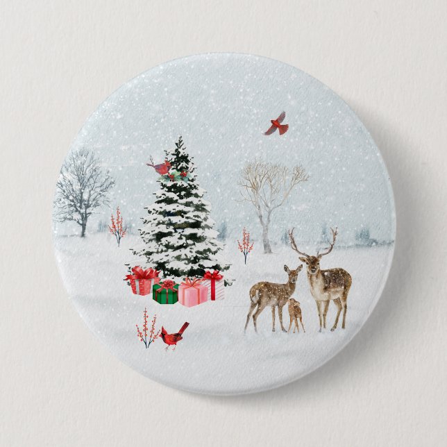 Winter Christmas Holiday Woodland Scene 7.5 Cm Round Badge (Front)
