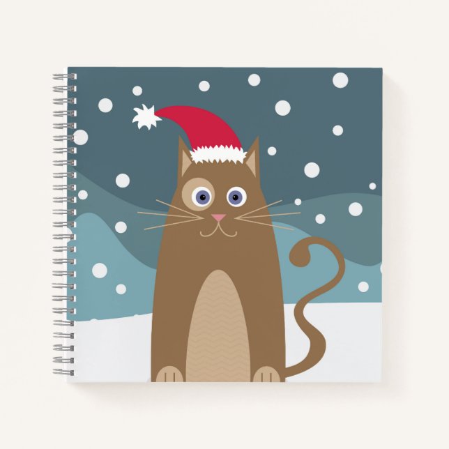 Winter christmas holidays santa cat notebook (Front)
