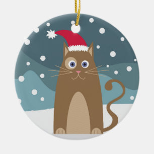 Winter christmas holidays santa cat pet animal ceramic tree decoration