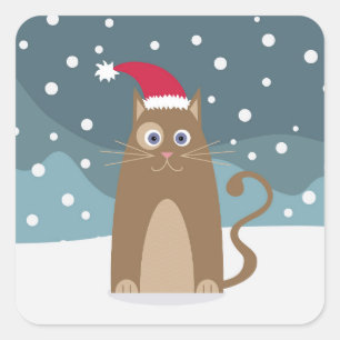 Winter christmas holidays santa cat square sticker