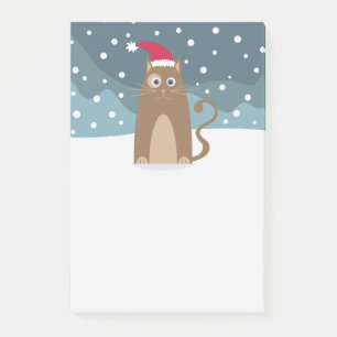 Winter christmas holidays santa hat cat in snow post-it notes