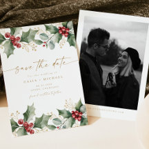 Winter Christmas Holly Wedding Save the Date