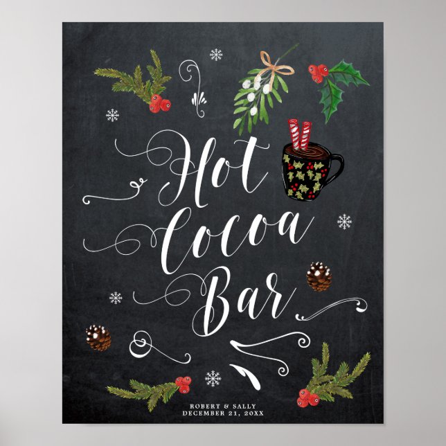 winter christmas hot cocoa bar sign holly (Front)