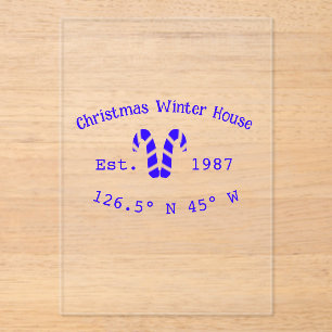 Winter Christmas house blue candy canes est. Year Acrylic Invitations