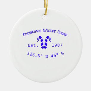 Winter Christmas house blue candy canes est. Year  Ceramic Tree Decoration