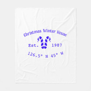 Winter Christmas house blue candy canes est. Year Fleece Blanket
