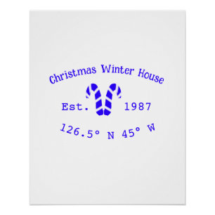 Winter Christmas house blue candy canes est. Year Poster