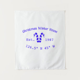 Winter Christmas house blue candy canes est. Year  Tapestry