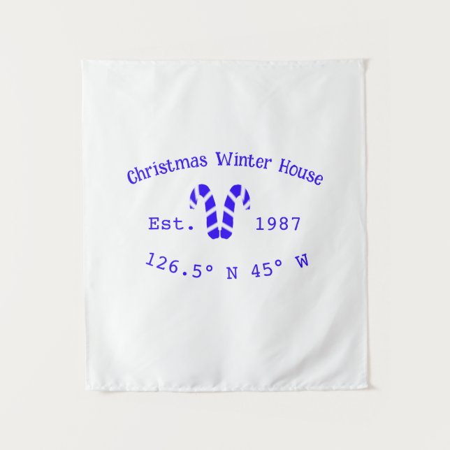 Winter Christmas house blue candy canes est. Year  Tapestry (Front)