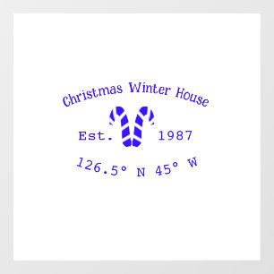 Winter Christmas house blue candy canes est. Year Window Cling