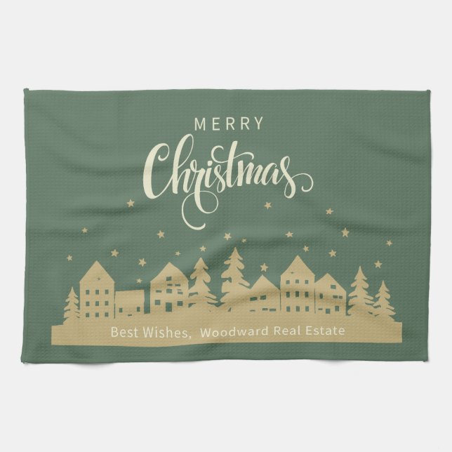 Winter Christmas Houses | Real Estate Customised  Tea Towel (Horizontal)