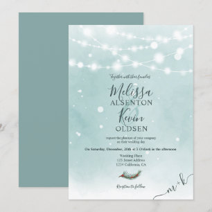 Winter Christmas ice blue string lights wedding Invitation