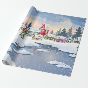 Winter Christmas landscape with snow-covered house Wrapping Paper