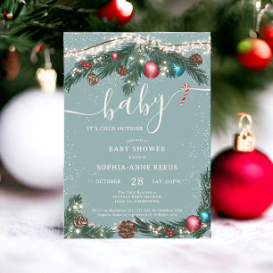 Winter Christmas lights snowy pine baby shower Invitation