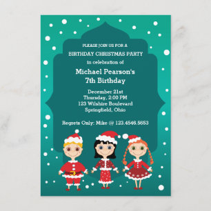 Winter Christmas Little Santas Birthday Invitation