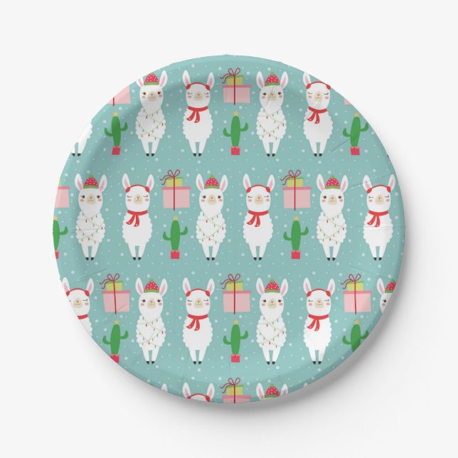 Winter Christmas Llamas | Holidays Paper Plate (Front)