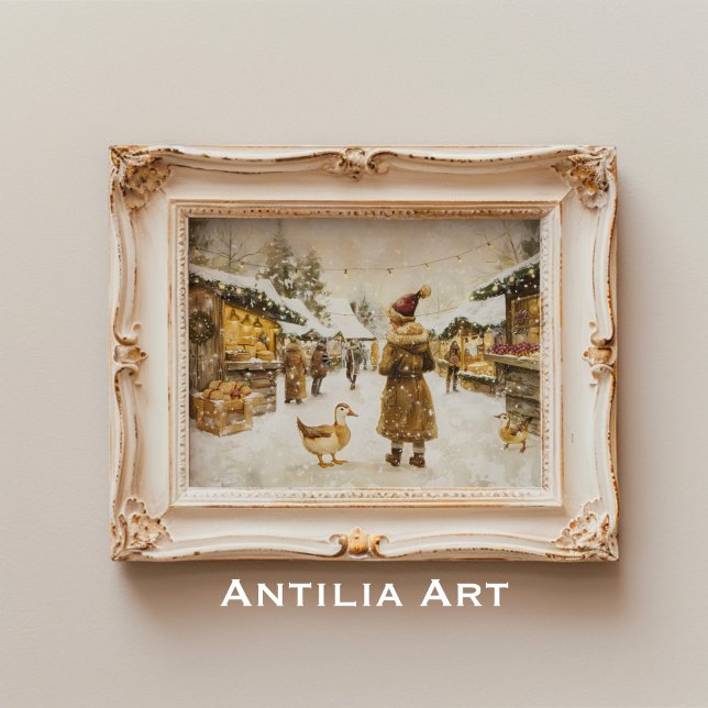 Winter Christmas Market Painting Snowy Village Poster (Creator Uploaded)