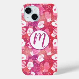 Winter Christmas Mittens Pattern in Pink iPhone 15 Case
