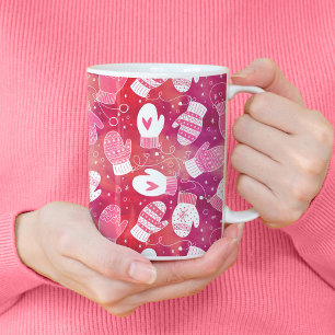 Winter Christmas Mittens Pattern in Pink Coffee Mug