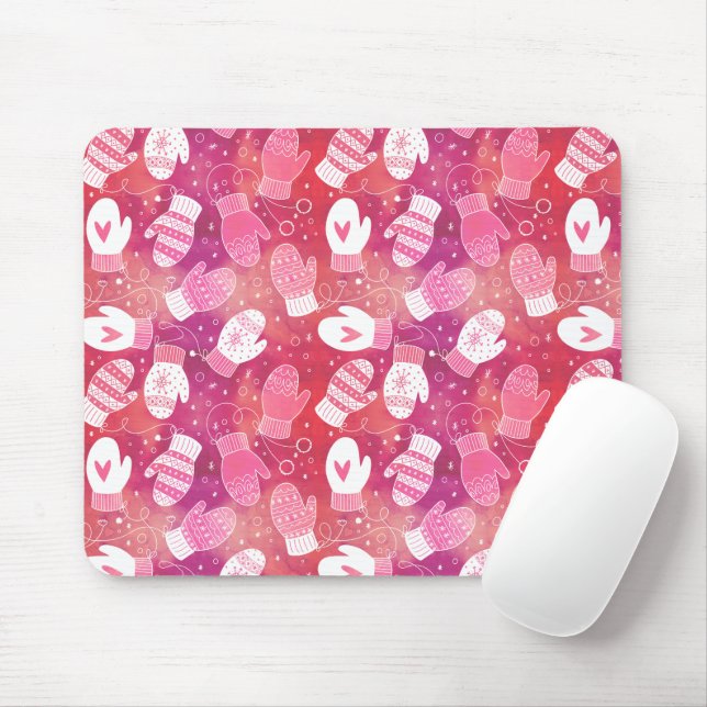 Winter Christmas Mittens Pattern in Pink Mouse Mat (With Mouse)